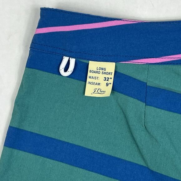 J. Crew 9” Inseam Long Board Shorts Blue Green Striped Swim Men’s 32 - Picture 4 of 8